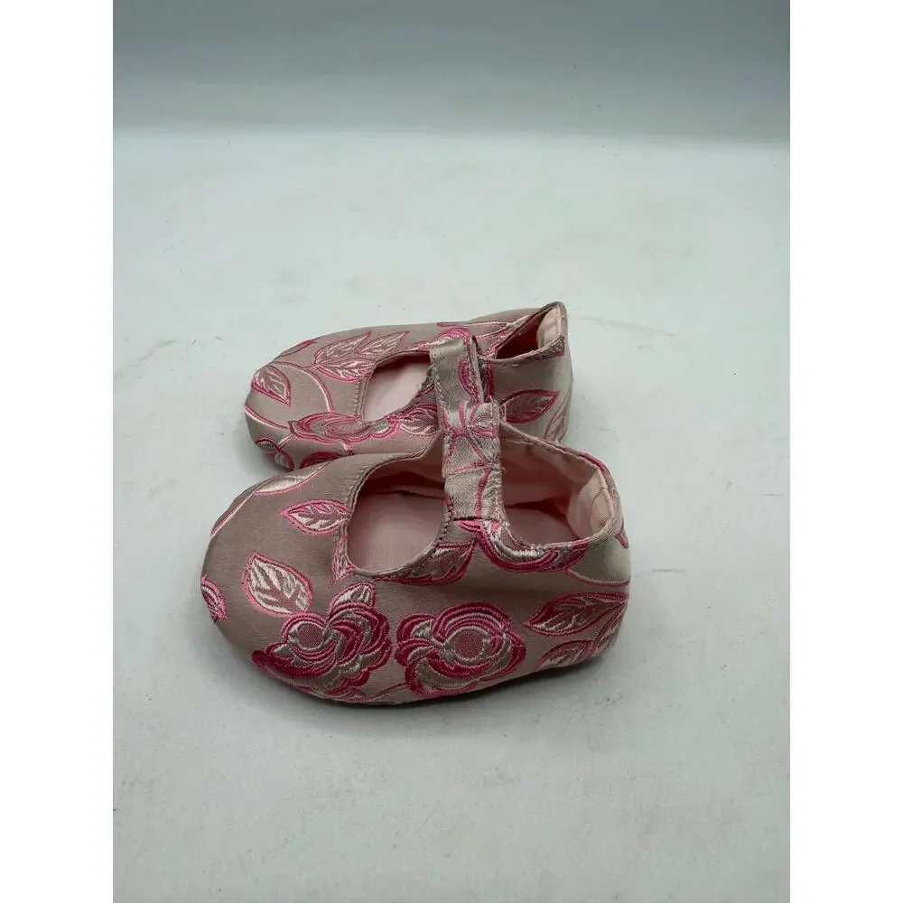 RedEnvelope Pink Floral Silk Brocade Baby Mary Janes Keepsake Boxed Slippers